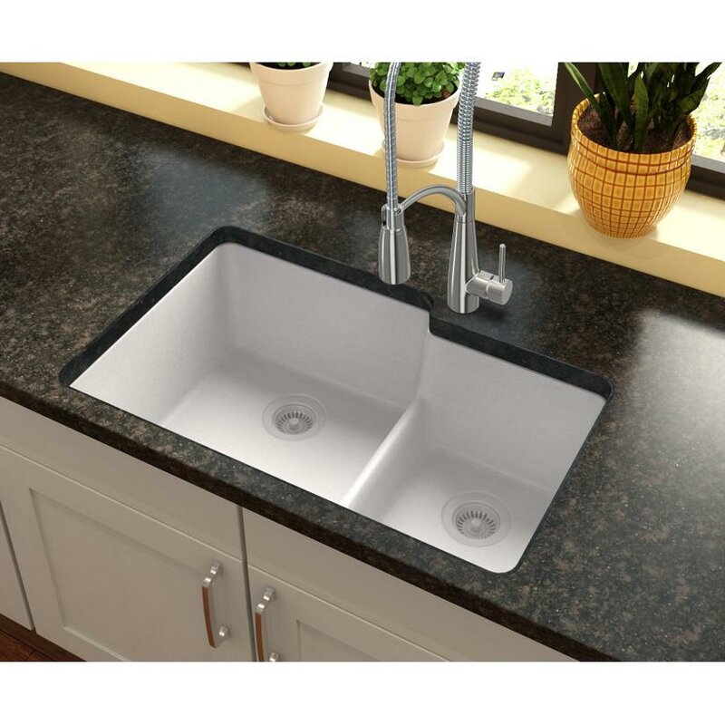 Quartz Classic 33%2522 L X 21%2522 W Double Basin Undermount Kitchen Sink With Aqua Divide 